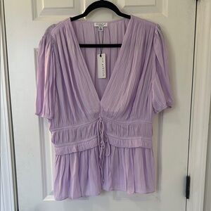 Lavender V-Neck Pleated Top
